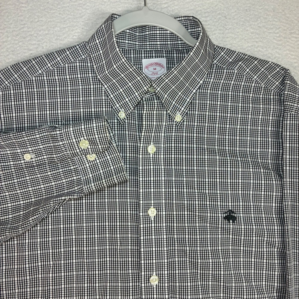 Brooks Brothers 346 Oxford Shirt Men M Black White Gingham OCBD Button Down